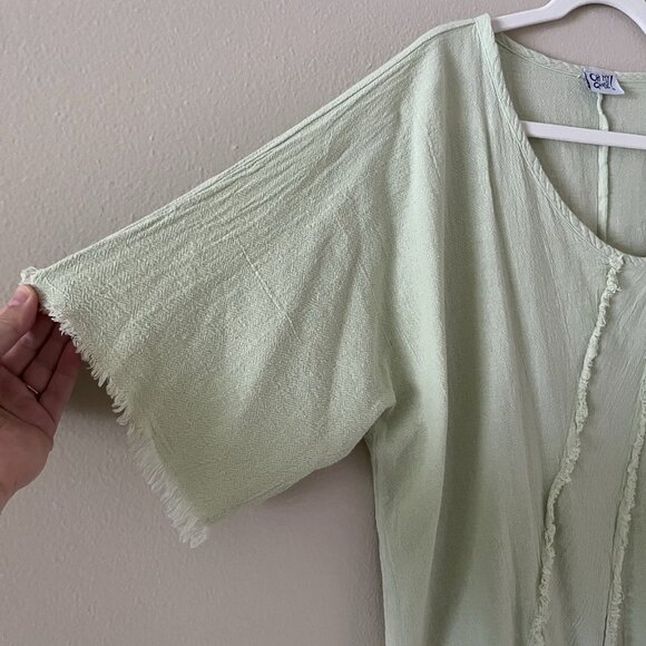Oh My Gauze Top Womens 2 LXL Green Lagenlook Asymmetrical Art To Wear Distressed - Picture 5 of 10